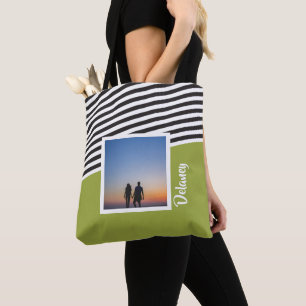 Tote Bag Motif vert et rayé Photo personnalisée