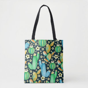 Tote Bag Motif vintage avec succulents. Cactus aquarelle