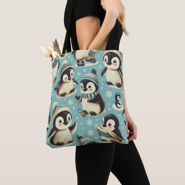 Tote Bag Motif vintage Cute Penguin (De près)