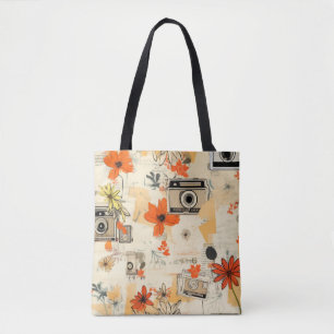 Tote Bag Motif vintage Floral & Caméra (5)