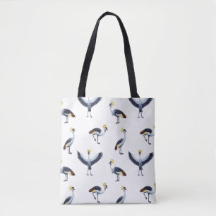 Tote Bag motif vintage sans soudure avec grues couronnées.