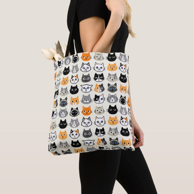 Tote Bag Motif Visages de chat | Cool Kitty Cat Lover (De près)