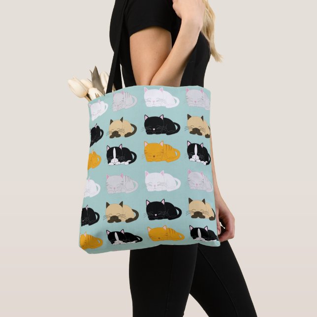 Tote Bag Motif Whimsical Cats (De près)