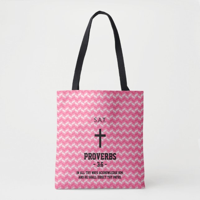 Tote Bag Motif Zigzag Magenta Verset de la Bible Chrétien (Devant)
