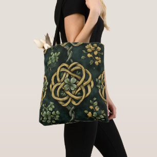 TOTE BAG MOTIFS DE COULEURS EN CELTIQUE IRLANDAIS VERT & OR