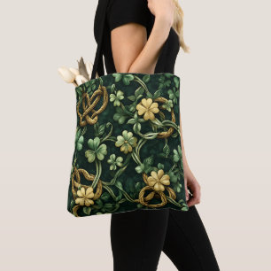 TOTE BAG MOTIFS DE COULEURS EN CELTIQUE IRLANDAIS VERT & OR