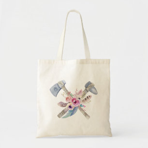 Tote Bag Motifs et fleurs Tomahawk Aquarelle Design