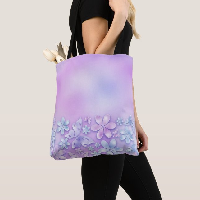 TOTE BAG MOTIFS FLORAUX PURPLE & BLEU OMBRE (De près)