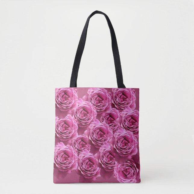Tote Bag Motifs rose roses et violets (Devant)