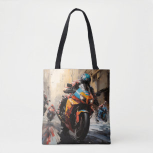 Tote Bag Moto Race Action Sport Peinture Art Décor Abstrait