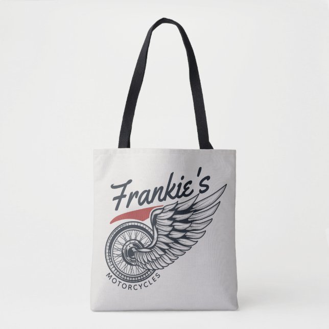 Tote Bag Motos personnalisées Flying Tire Biker Shop (Devant)