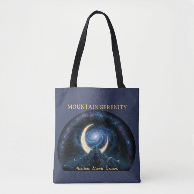Tote Bag Mountain Serenity Cosmic Meditation. Crescent Moon (Devant)
