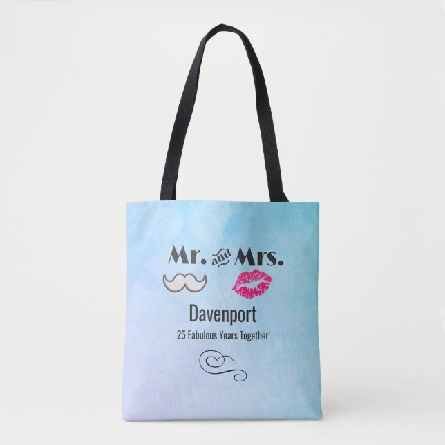 Tote Bag Moustache & Lèvres M. & Mme - Anniversaire (Devant)