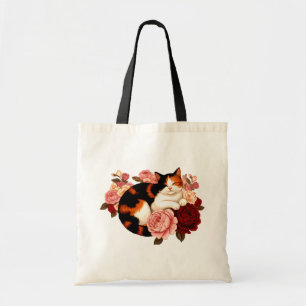 Tote Bag Moustaches Dorées : Chat Calico dans une Rêverie d