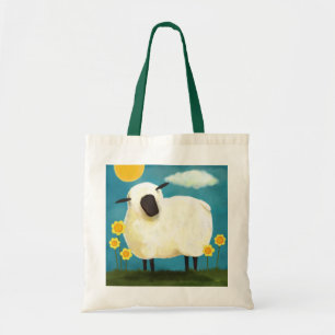 Tote Bag Moutons pelucheux et fleurs jaunes