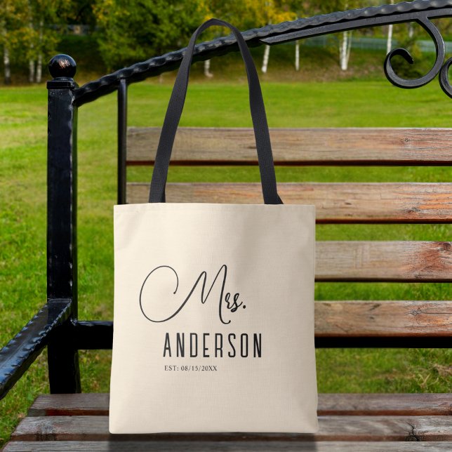 Tote Bag mrs texte avec nom de famille personnalisé et date (Créateur téléchargé)