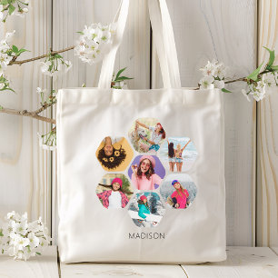 Tote Bag Multi Photo Collage Modern Personalized Name
