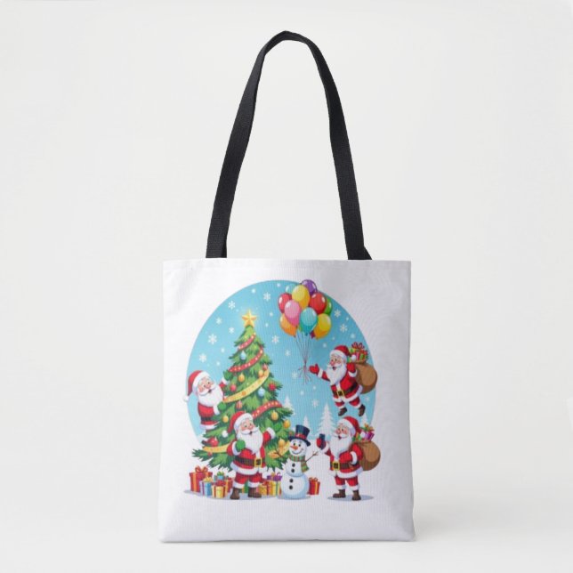 Tote Bag **“Multi-Santa Christmas Fun – 3D Cartoon Transpar (Devant)
