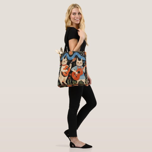 Tote Bag Musical Cats Folk Art (Sur le modèle)