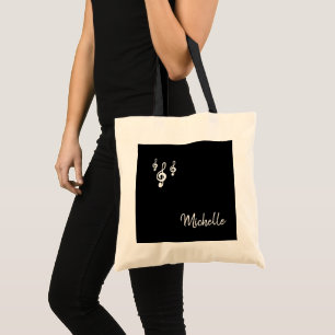 Tote Bag Musical Treble Clef Cute Black White Typographie