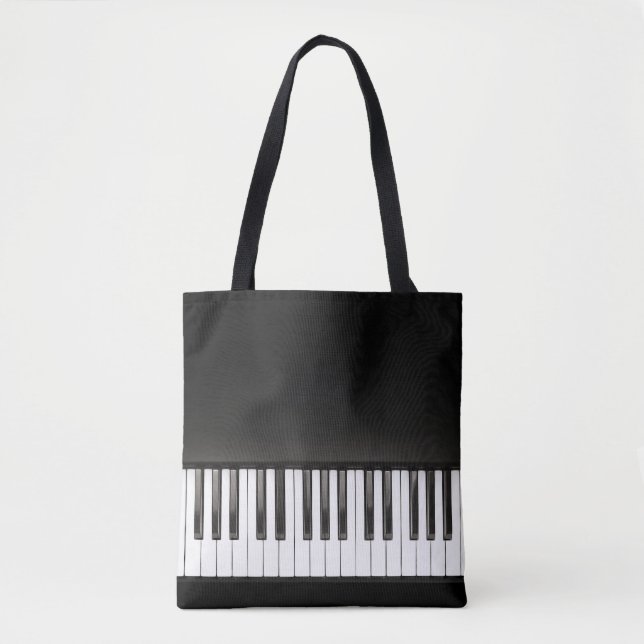 Tote Bag Musique de piano noire et blanche (Devant)