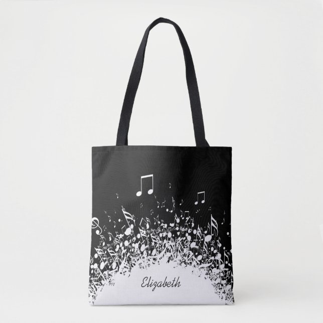Tote Bag musique nom personnalisé noir blanc (Devant)