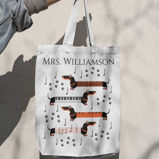 Tote Bag Musique Pianiste Merci Nom de chien Enseignant (Créateur téléchargé)