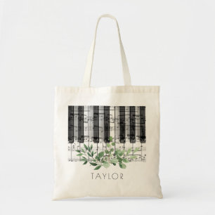 Tote Bag musique piano aquarelle feuillage