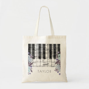 Tote Bag musique piano bleu nom floral