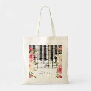 Tote Bag musique piano fleurs décoration
