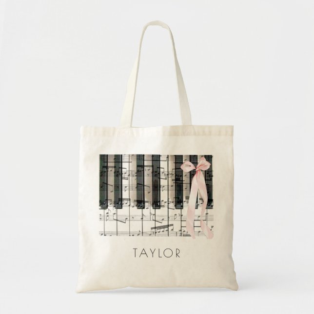 Tote Bag musique piano rose nom du ruban (Devant)