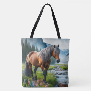 Tote Bag Mustang Horse Stream et Montagnes Fourre-tout