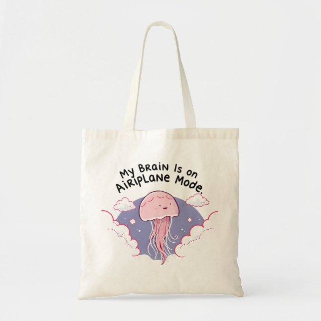 Tote Bag My Brain Airplane Mode Funny Jellyfish Brain Fog  (Devant)