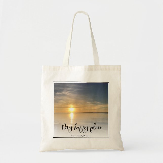 Tote Bag My Happy Place Custom Full Photo Cadre (Devant)