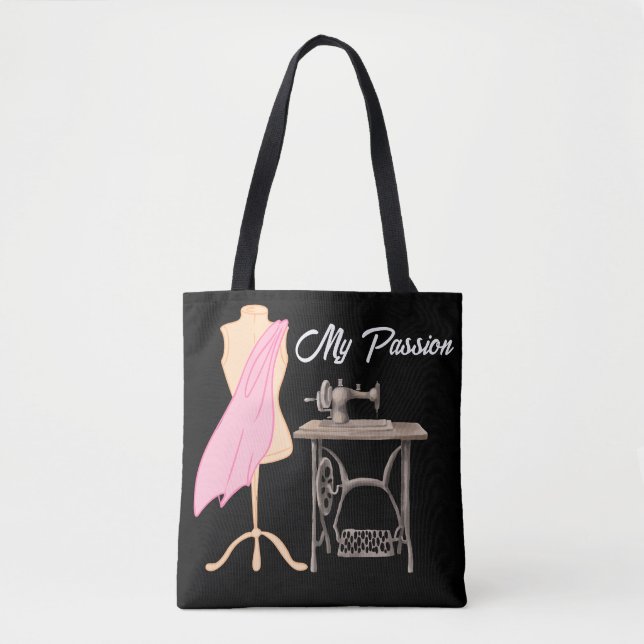 Tote Bag MY PASSION modèle de dressage et machine à coudre (Devant)
