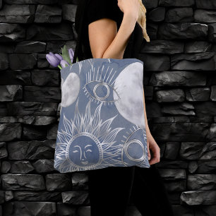 Tote Bag Mystique solaire Dusty Blue Silver Moon Stars So