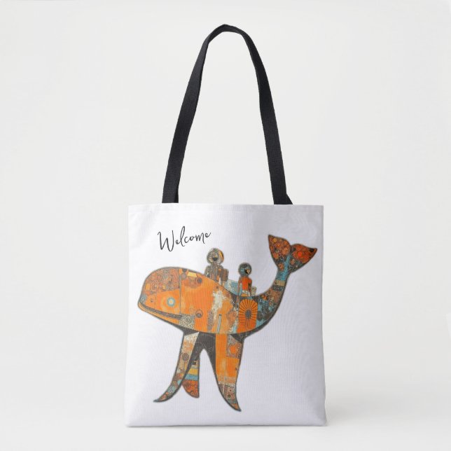 Tote Bag Naive retro style art whale (Devant)