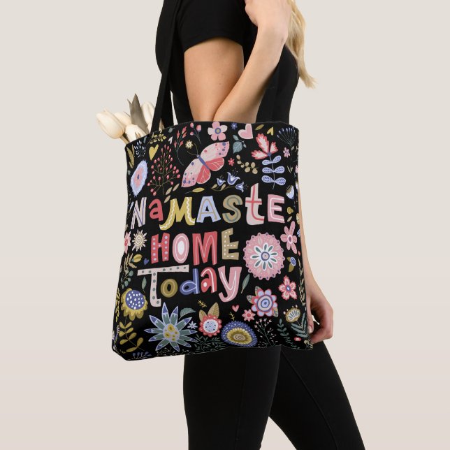Tote Bag Namaste Accueil Aujourd'hui Folk Art Floral (De près)