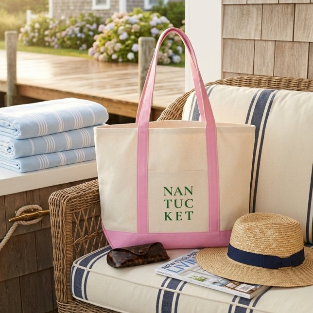 Tote Bag Nantucket Rose & Vert Prépa Côtière  (Display photo produced by AI)