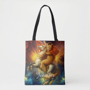 Tote Bag Napoléon Chat Chevauchant un Cheval à Travers la G