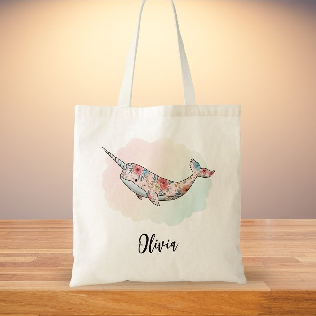 Tote Bag Narval Fantastique Floral (Créateur téléchargé)