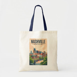 Tote Bag Nashville Tennessee Skyline Travel Art Vintage