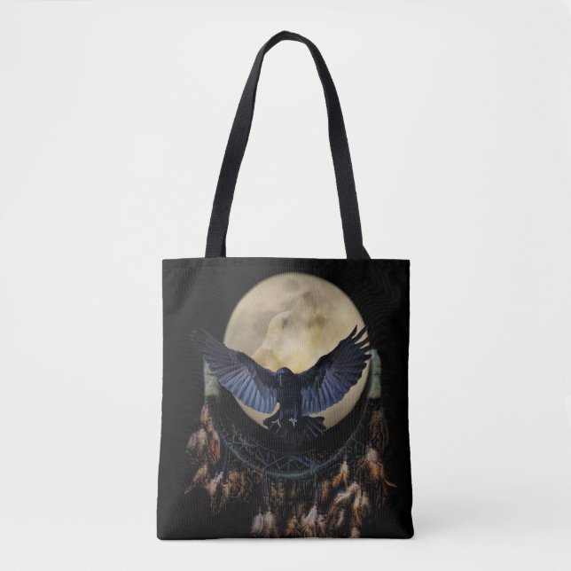 Tote Bag Native American Dream Catcher, Raven et Wolf Fourr (Devant)