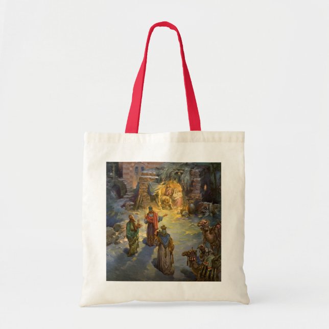Tote Bag Nativité de Noël Vintage avec Magi Visite (Devant)
