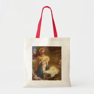 Tote Bag Nativité de Noël Vintage, Marie Joseph Bébé Jésus