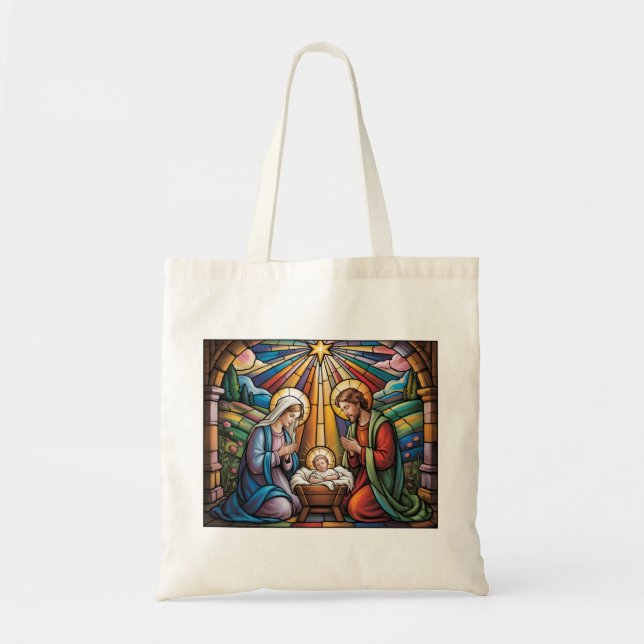 Tote Bag Nativity Stained Glass Art – Holy Family Christmas (Devant)