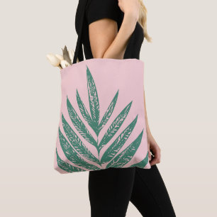 Tote Bag Nature botanique Illustration tropicale rose vert