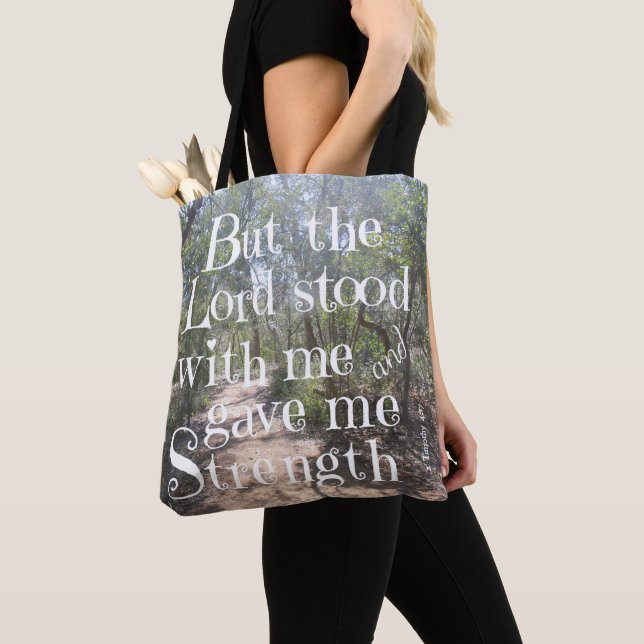 Tote Bag Nature Fourre-tout avec Verse de Timothy 4:17 (De près)
