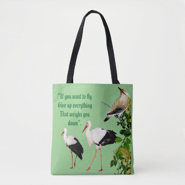 Tote Bag Nature Verdure Feuille cigognes Eau Oiseaux Monogr (Devant)