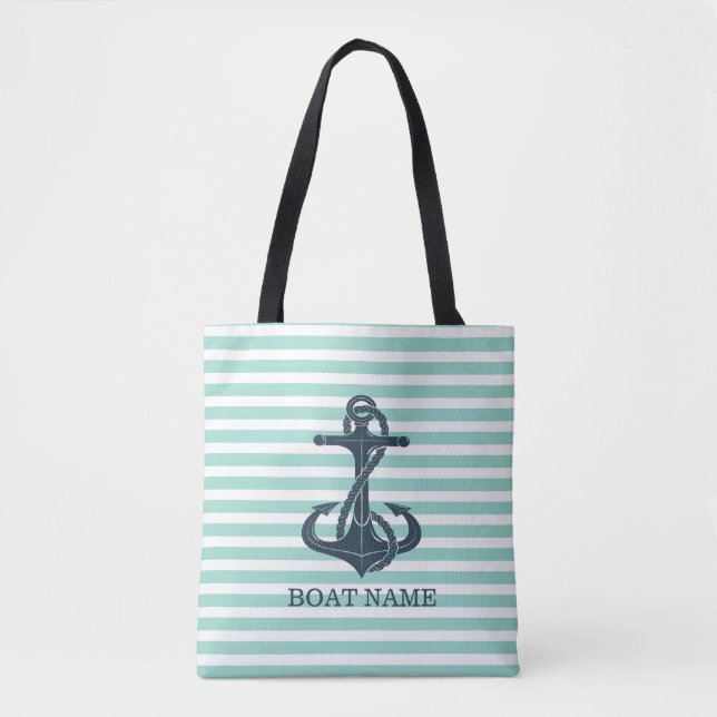 Tote Bag Nautique, Ancre, Bandes vertes à la menthe (Devant)